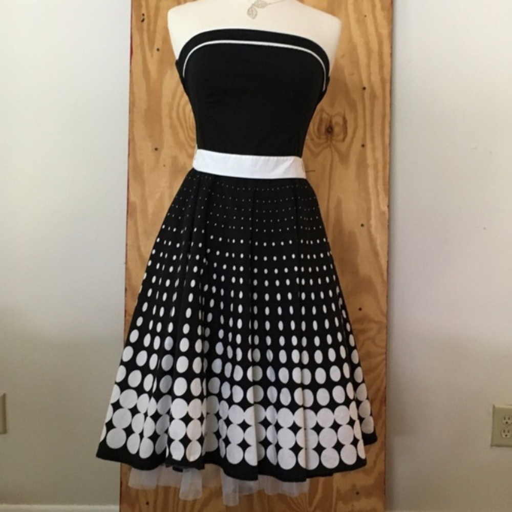 Ruby Rox Strapless Black White Polka Dot Dress